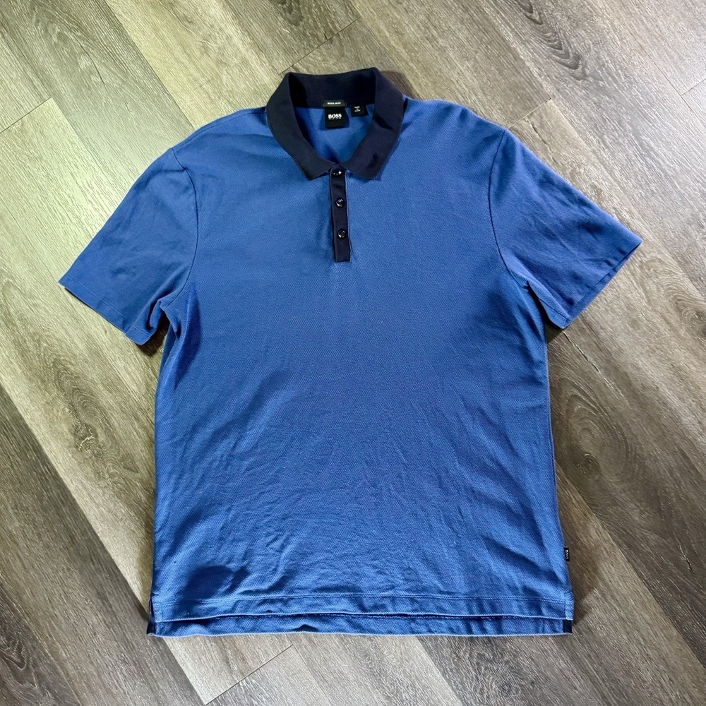 Hugo Boss Polo Shirt Size XXL Regular Fit Blue Cotton Contrast Collar Men's